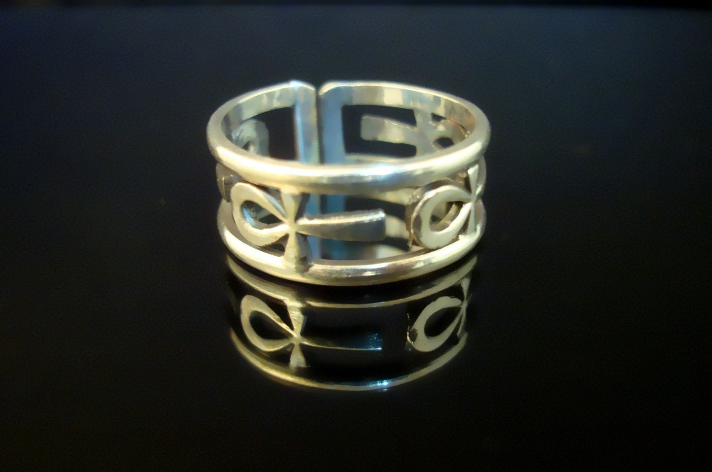 Shiny Egyptian Sterling Silver Hallmarked Life Key Ankh Key Of Life Ring