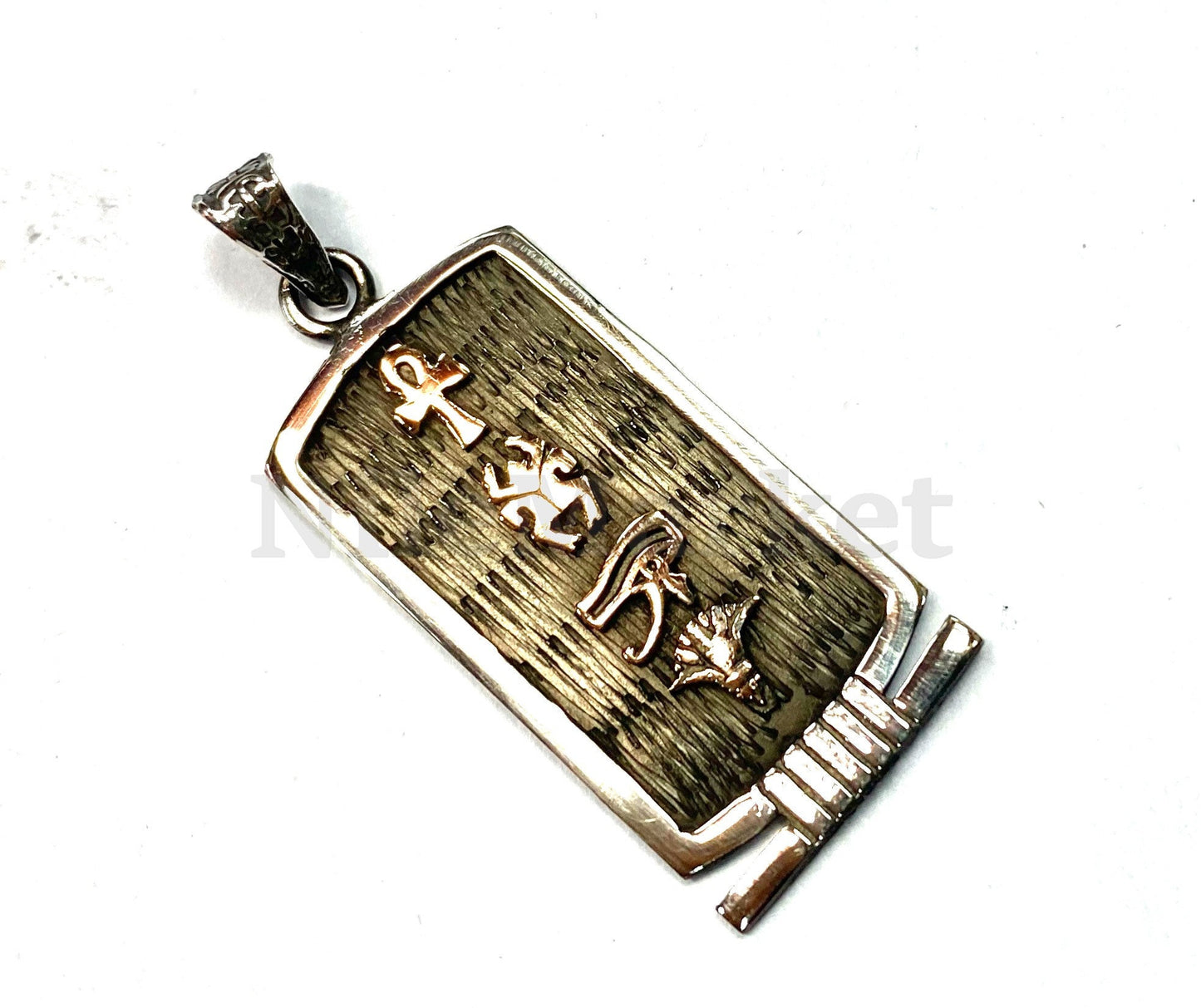 Egyptian Wide Personalized Sterling Silver Cartouche With Hieroglyphic table On The Back ,10 characters Name Cartouche Charm