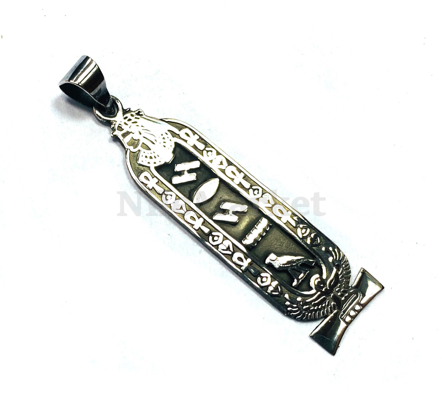 Egyptian Queen Cleopatra And Winged Isis Personalized Sterling Silver Cartouche Pendant , Name Cartouche Charm - Egyptian Jewelry