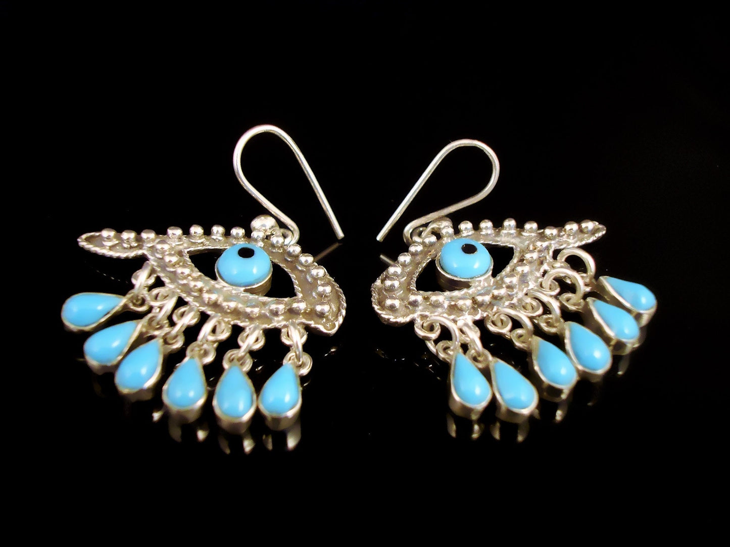 Large Egyptian Unique Evil Eye Bedouin Solid Steering Silver Eye Earrings