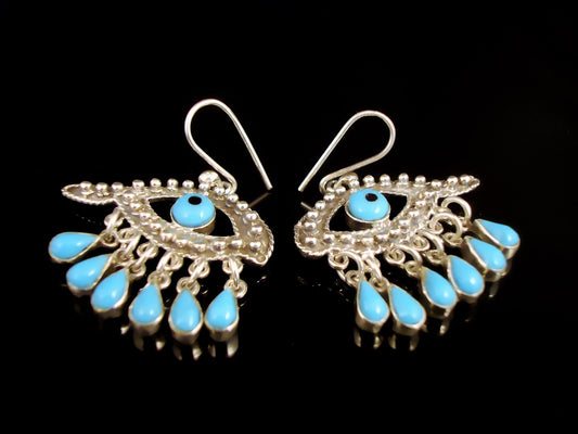 Large Egyptian Unique Evil Eye Bedouin Solid Steering Silver Eye Earrings
