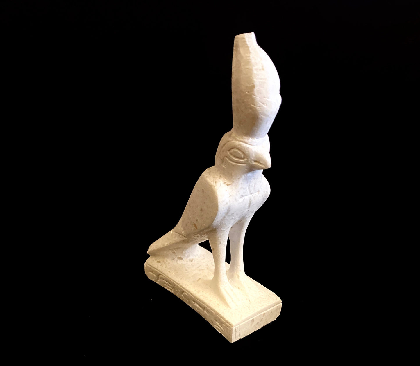 Amazing Ancient Egyptian God Horus Falcon With Ankh Statue On Hieroglyphic Base SALE