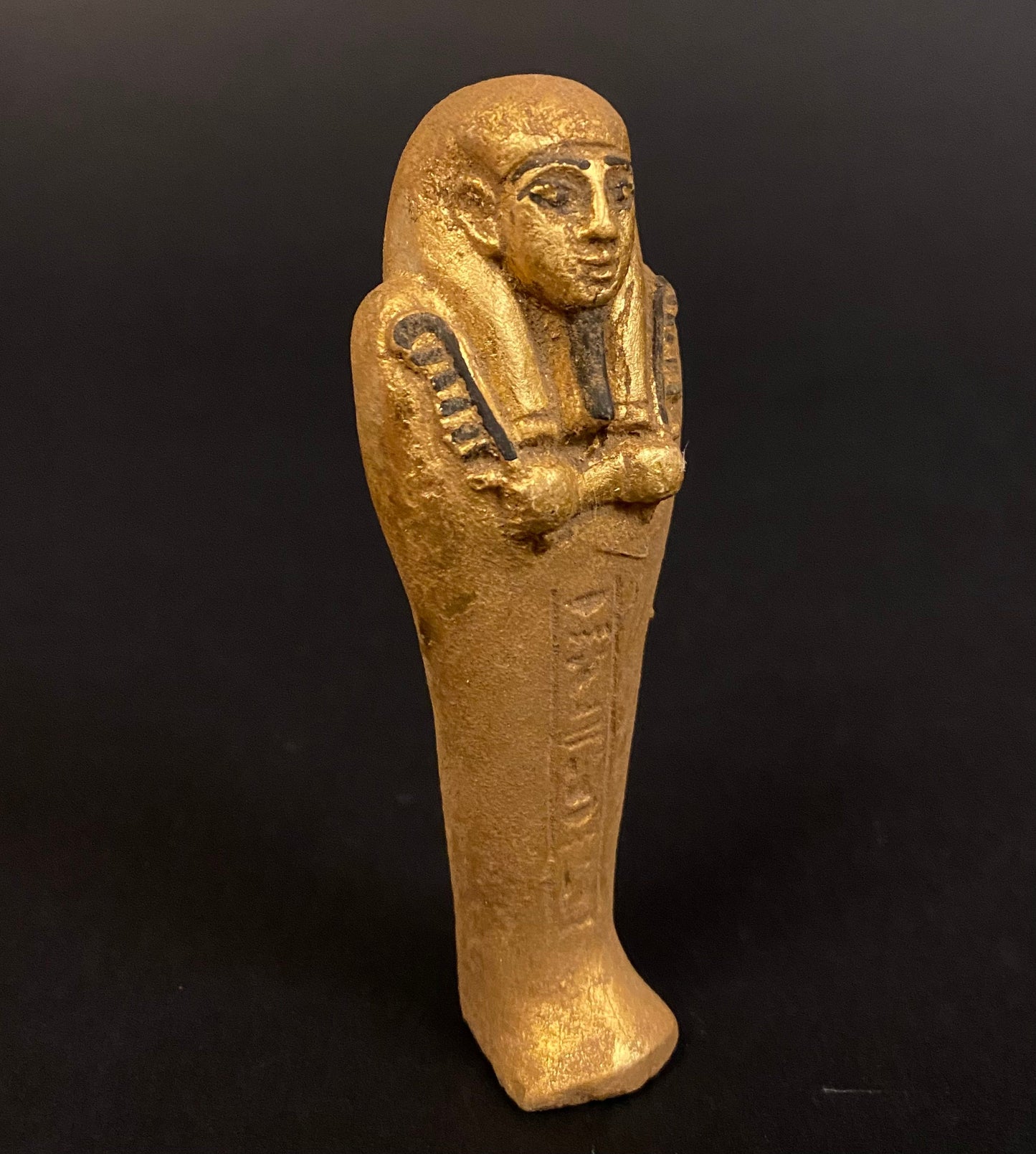 Unique Ancient Egyptian Gilded Ushabti Wearing a tripartite Wig Statue