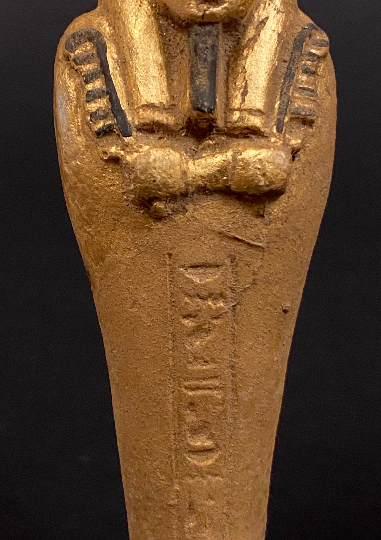 Unique Ancient Egyptian Gilded Ushabti Wearing a tripartite Wig Statue