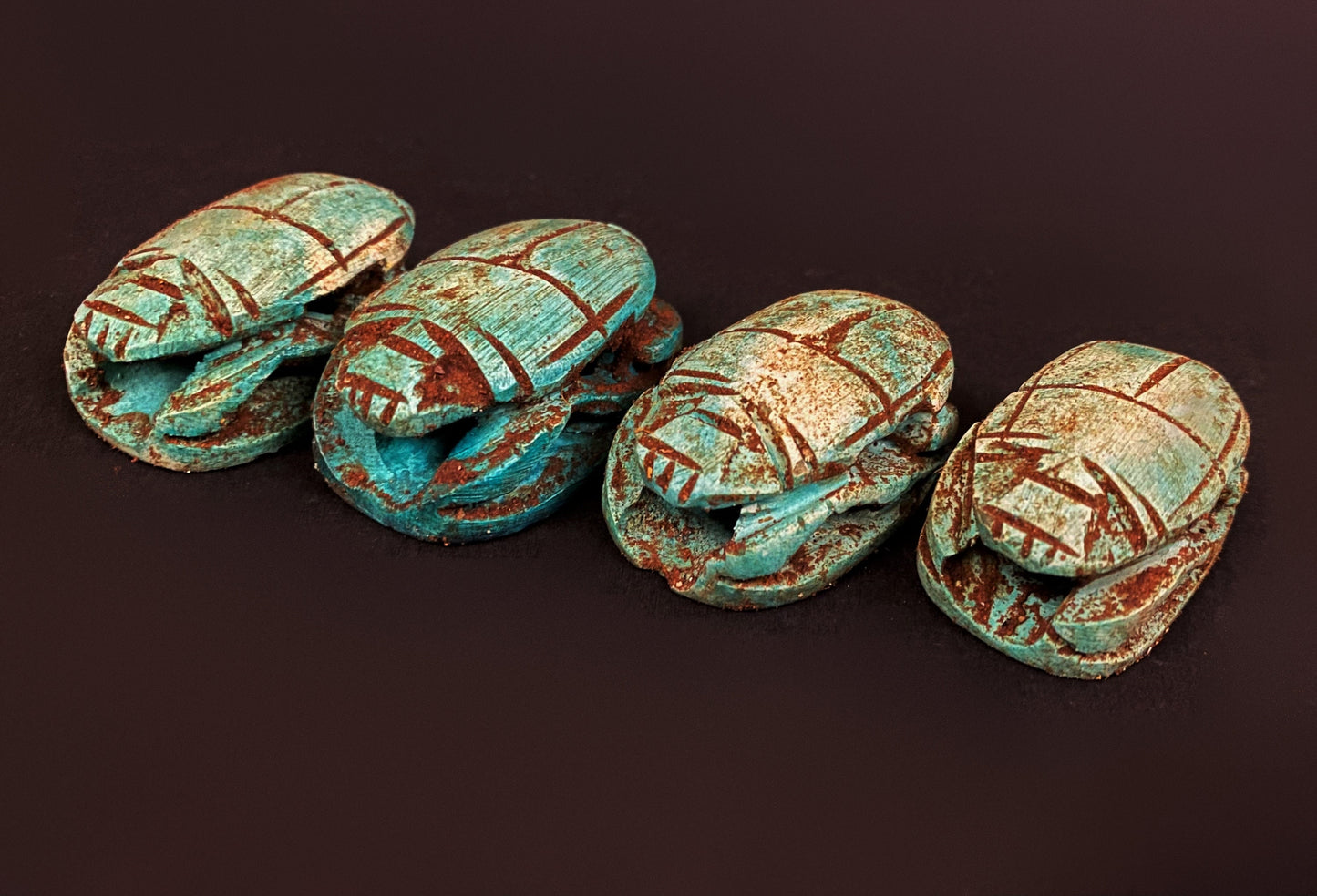 Group Of 4 Commemorative Fabulous Hand Carved Steatite Scarabs Beetles