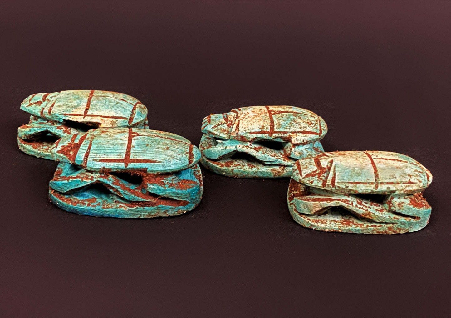 Group Of 4 Commemorative Fabulous Hand Carved Steatite Scarabs Beetles
