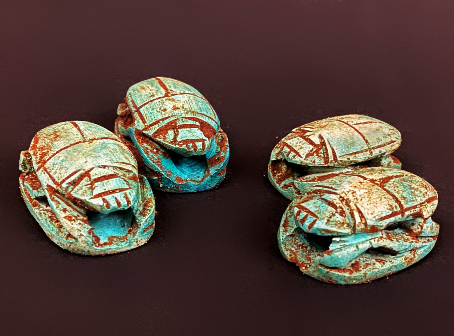Group Of 4 Commemorative Fabulous Hand Carved Steatite Scarabs Beetles