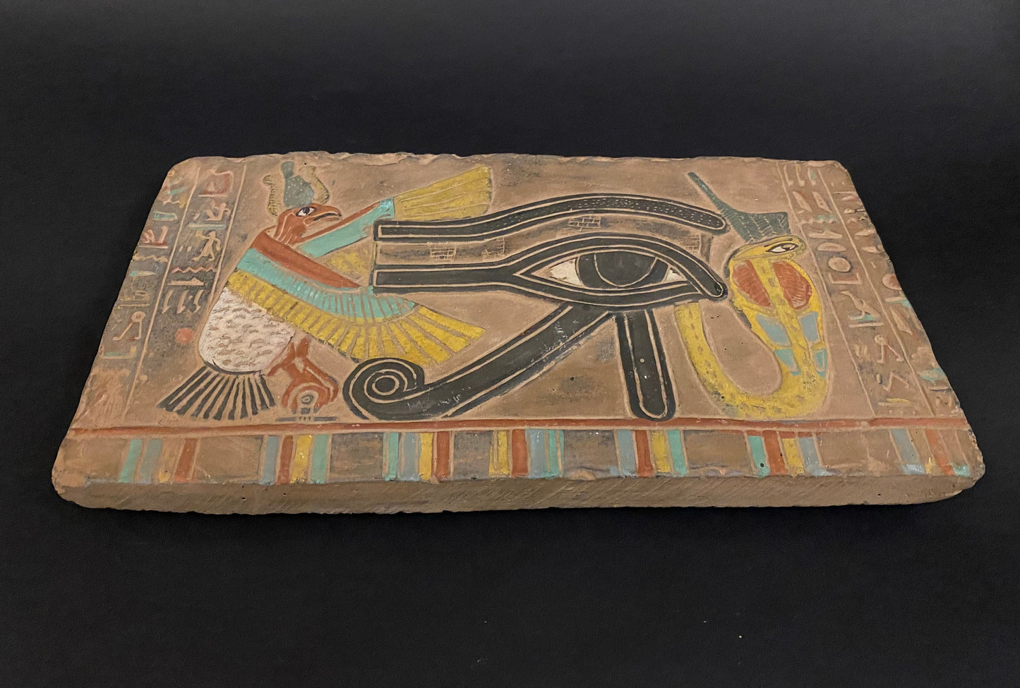 Unique Lrg Egyptian Eye of Horus with Cobra & Horus Wall Relief Egyptian Wall Relic Relief Eye Of RA Symbol of protection Handmade In Egypt