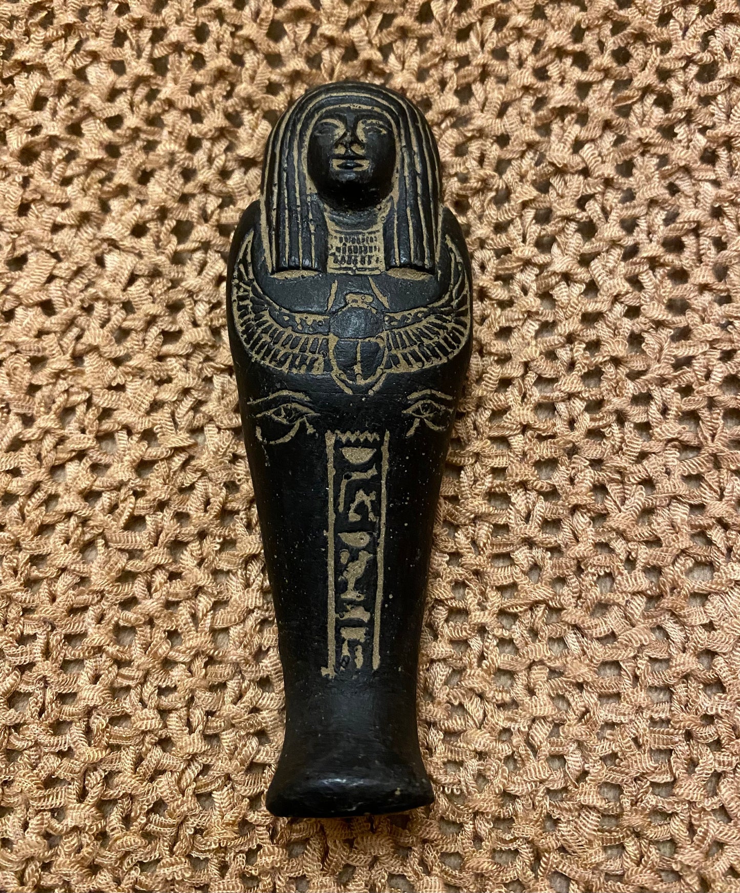 Unique Rare Group Of 3 Aswan Clay Pottery Ancient Egyptian Ushabti Statues Handcrafted In Egypt