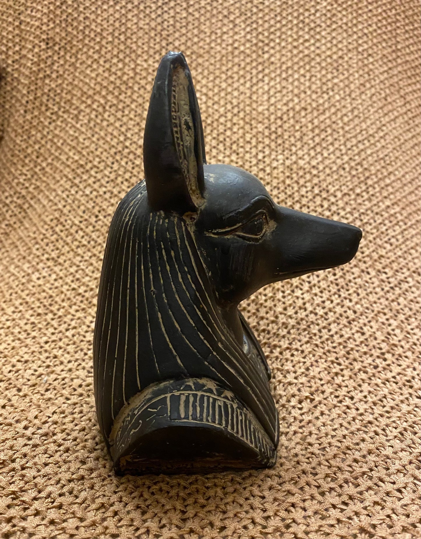 Amazing Commemorative Ancient Egyptian God Anubis Shown As A Jackal Bust Wearing a Wig Handcrafted In Egypt SALE