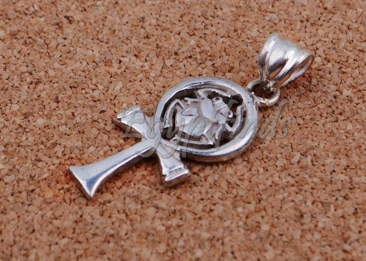 Shiny Egyptian Solid Sterling Silver Hallmarked Life Key Ankh Key Of Life With Scarab Pendant Charm Egyptian jewelry