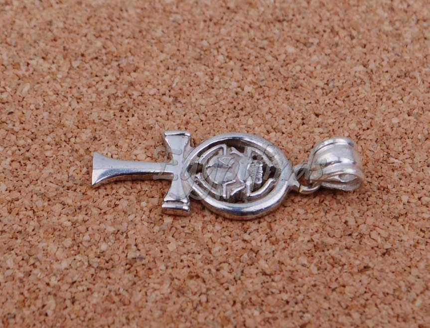 Shiny Egyptian Solid Sterling Silver Hallmarked Life Key Ankh Key Of Life With Scarab Pendant Charm Egyptian jewelry