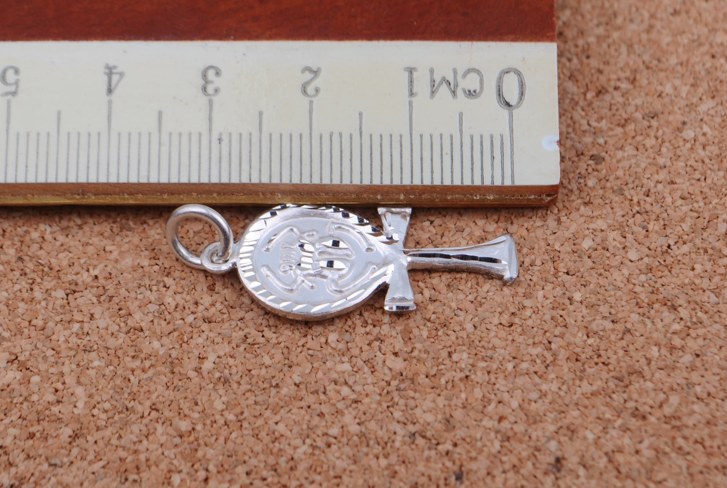 Shiny Egyptian Laser Cut Solid Sterling Silver Life Key Ankh With Scarab Pendant Charm