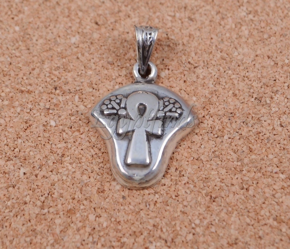Beautiful Egyptian Thick Sterling silver Ankh Lotus pendant charm