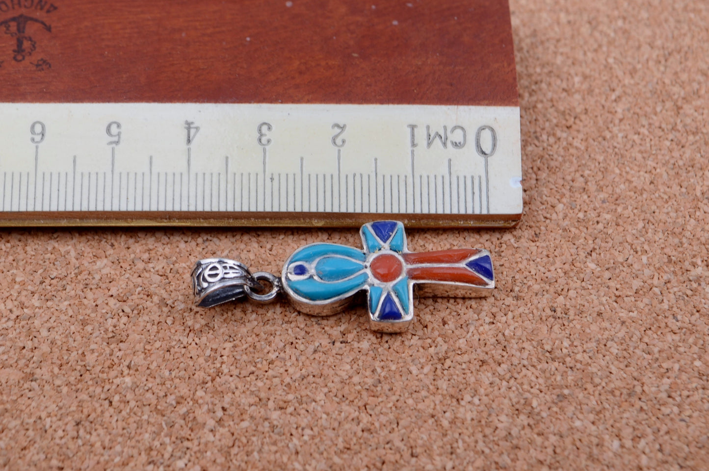 Amazing Egyptian Sterling Silver Raised Inlaid life key Cross Ankh Charm Pendant