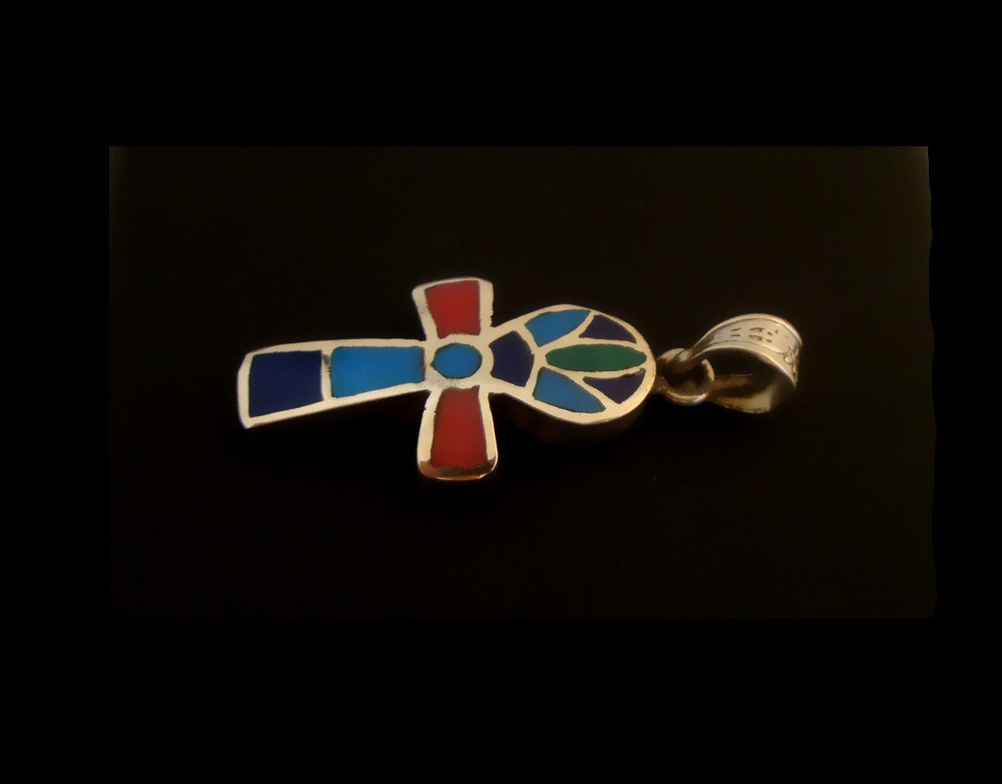 Egyptian Sterling Silver Inlaid life key Ankh Key of Life Pendant Charm With Lotus Inside