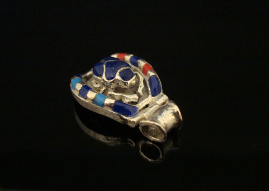 Large Egyptian Hand Crafted Sterling Scarab Inlaid Silver Luck Charm Pendant