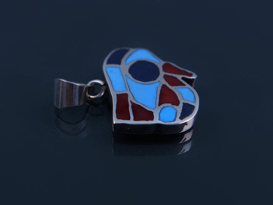 Egyptian Solid Sterling Silver Raised Colored Inlaid Eye Of Horus Charm Pendant