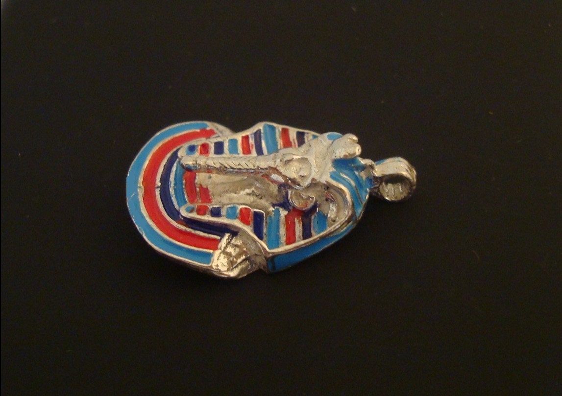 Egyptian Solid Sterling Silver Enameled Tutankhamun Tut Mask Charm Pendant Tutankhamun mask charm