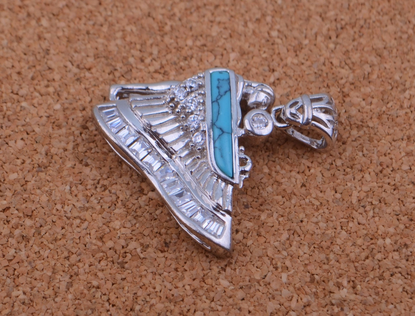Egyptian Sterling Silver Inlaid Winged Isis With Crystals Charm Pendant
