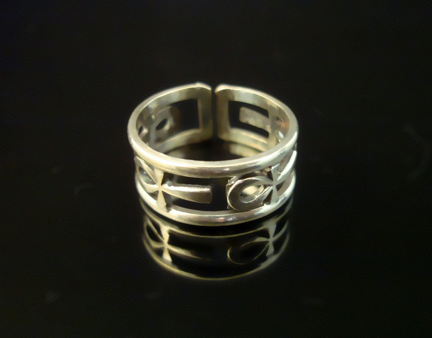 Shiny Egyptian Sterling Silver Hallmarked Life Key Ankh Key Of Life Ring