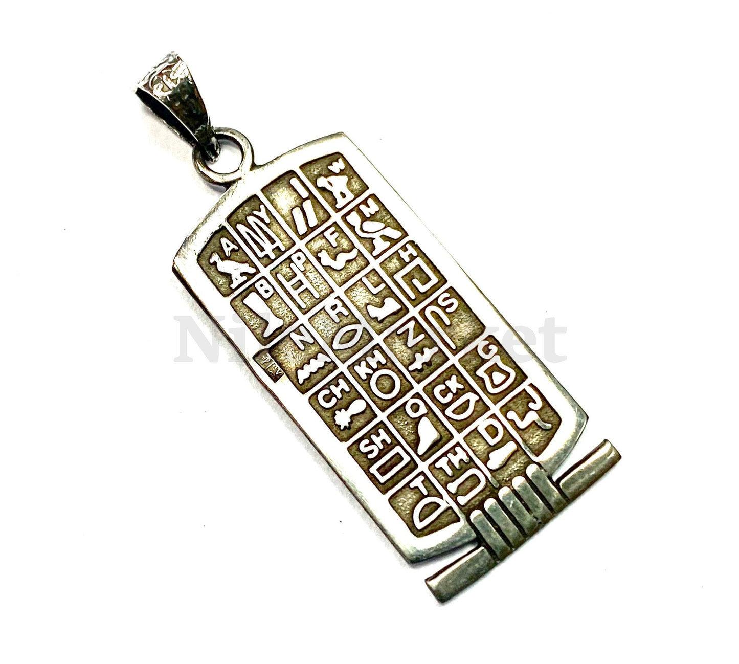 Egyptian Wide Personalized Sterling Silver Cartouche With Hieroglyphic table On The Back ,10 characters Name Cartouche Charm