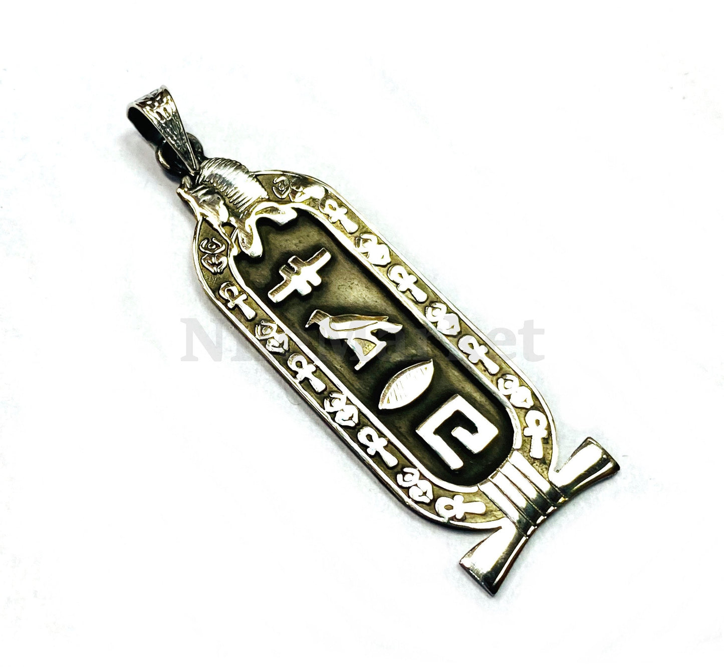 Magnificent Egyptian Tutankhamun Personalized Sterling Silver Cartouche Pendant , Name Cartouche Charm - Egyptian Jewelry King Tut Pendant