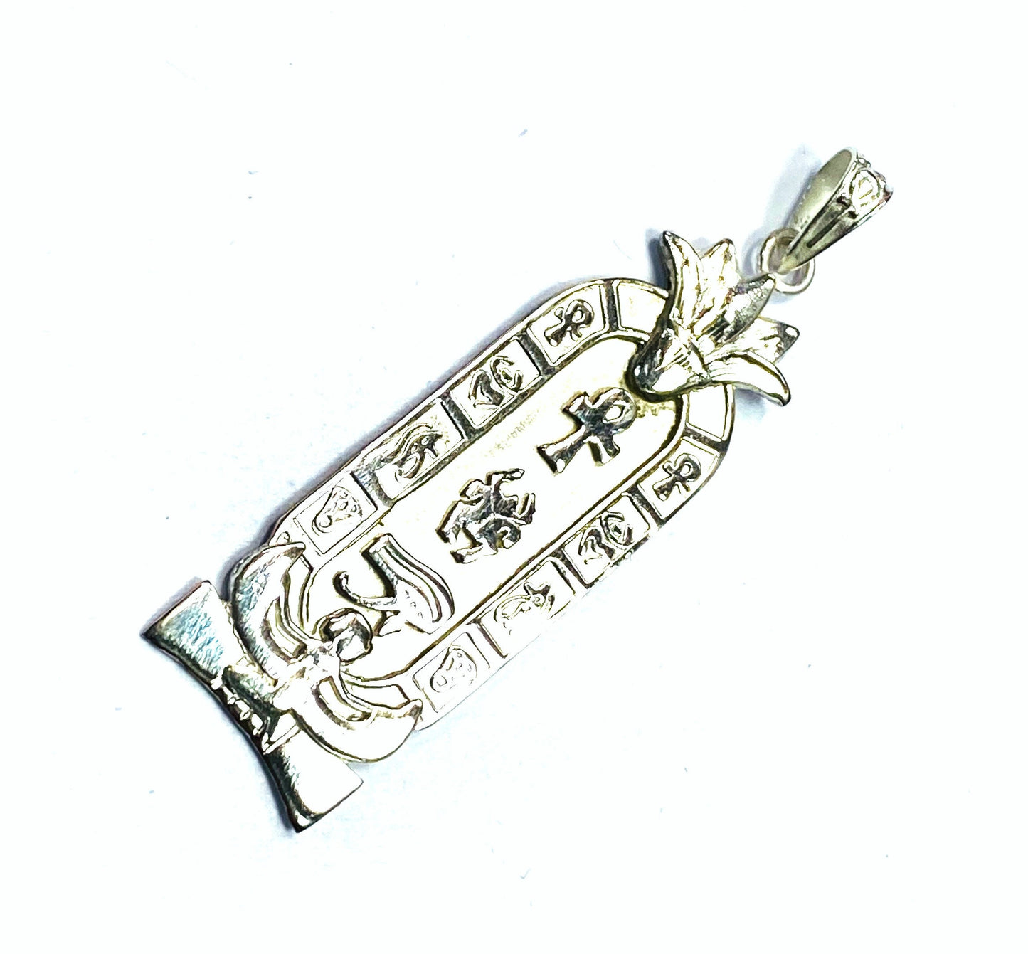 Unique Egyptian Lotus And Winged Isis Personalized Sterling Silver Cartouche Pendant , Name Cartouche Charm - Egyptian Jewelry