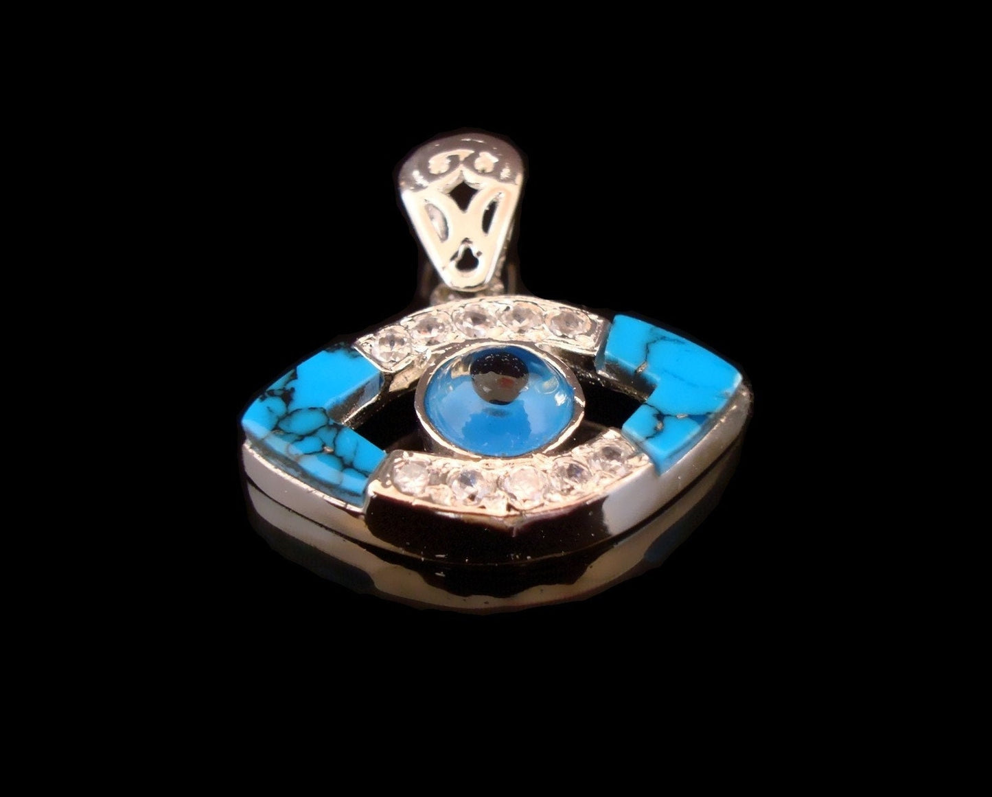 Egyptian Celtic Sterling Silver Evil Eye With Asfor Crystals Charm