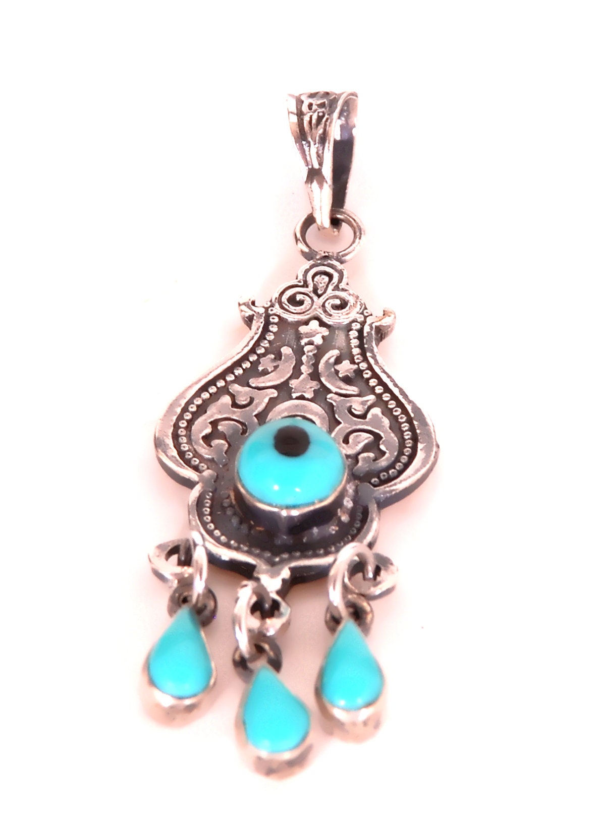Beautiful Tribal Egyptian Siwa Sterling silver Eye Pendant Tribal Turquoise Inlaid Pendant Evil Eye Charm Pendant Protection