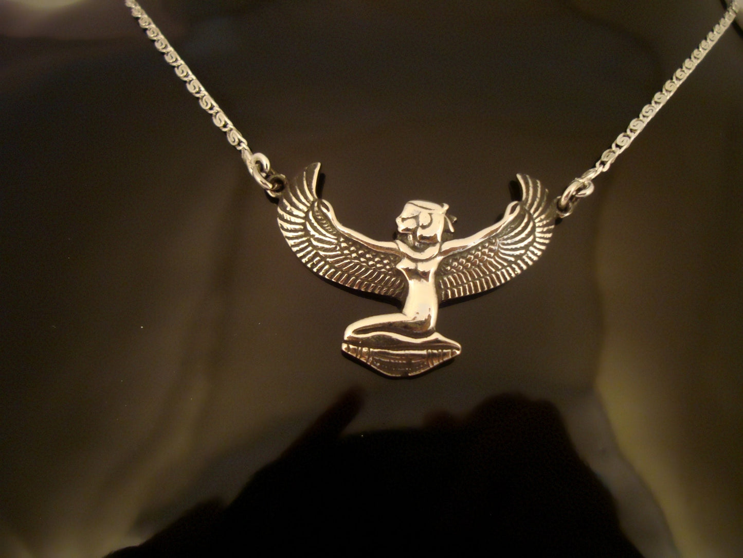 Beautiful Egyptian Sterling Silver Winged Isis Necklace Isis Sterling Silver Necklace Egyptian Isis