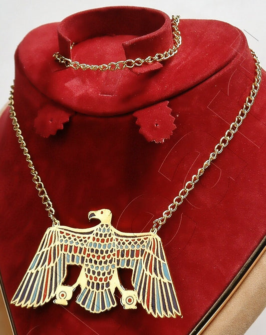 Egyptian Solid Brass Vulture As Nekhbet Enamelled Necklace