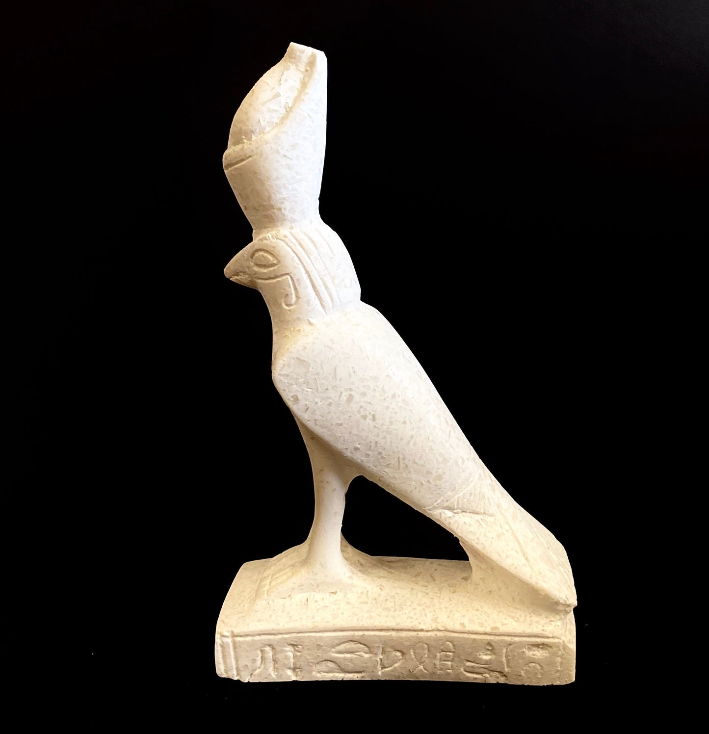 Amazing Ancient Egyptian God Horus Falcon With Ankh Statue On Hieroglyphic Base SALE