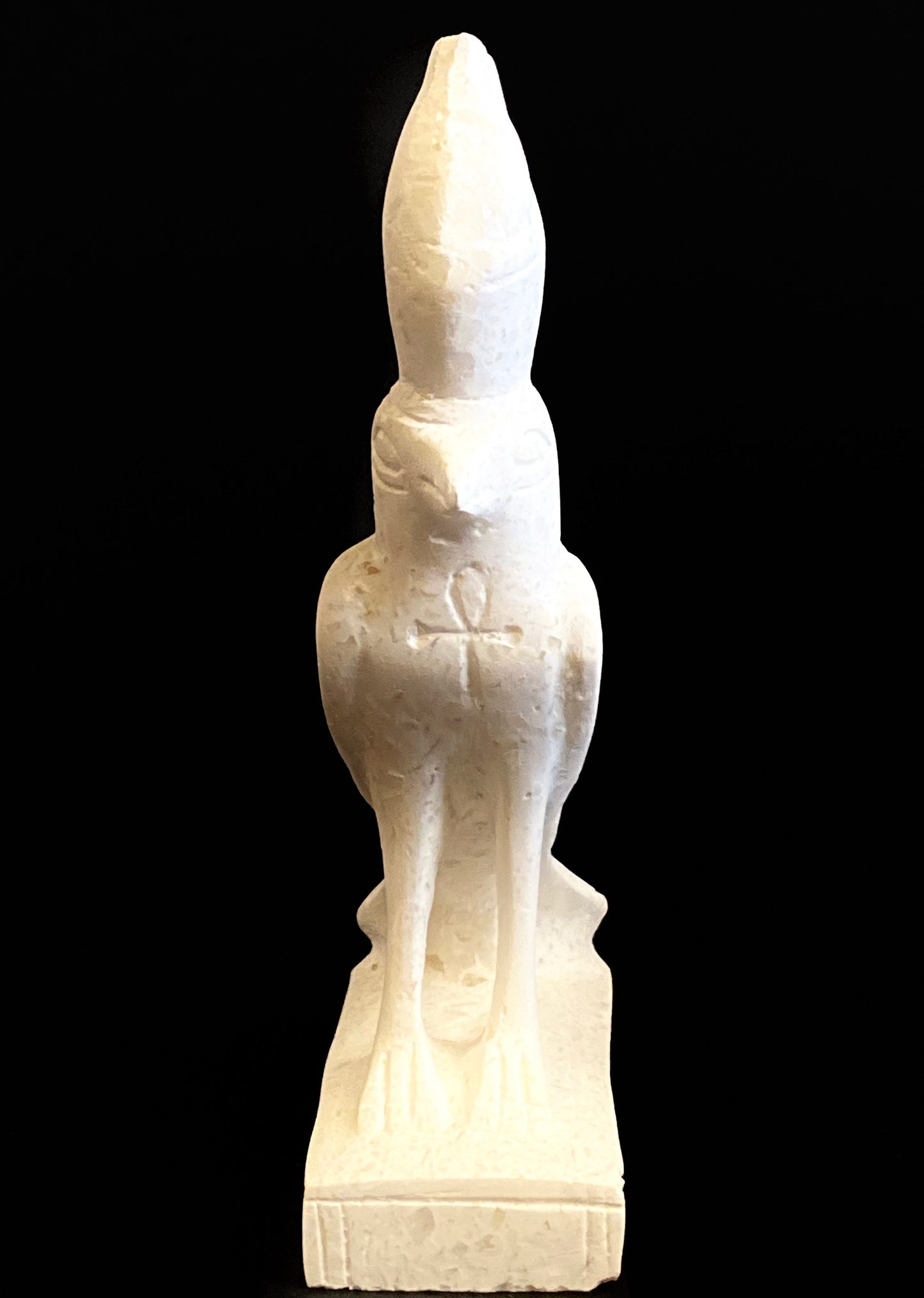 Amazing Ancient Egyptian God Horus Falcon With Ankh Statue On Hieroglyphic Base SALE