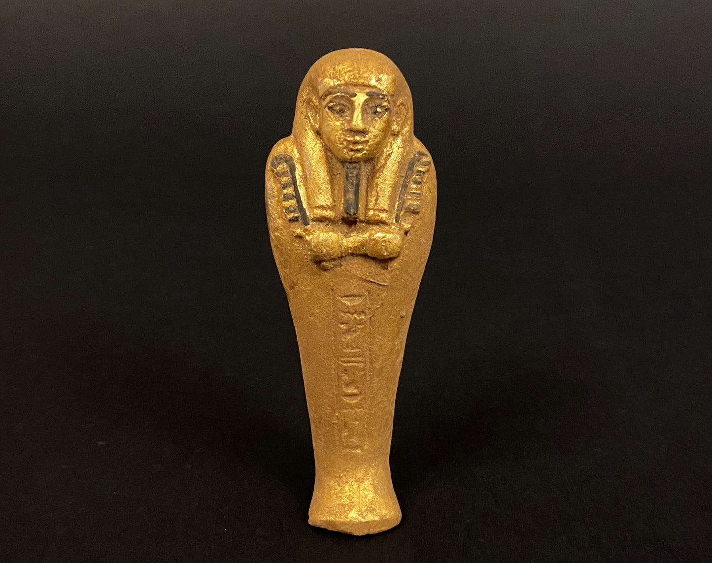 Unique Ancient Egyptian Gilded Ushabti Wearing a tripartite Wig Statue