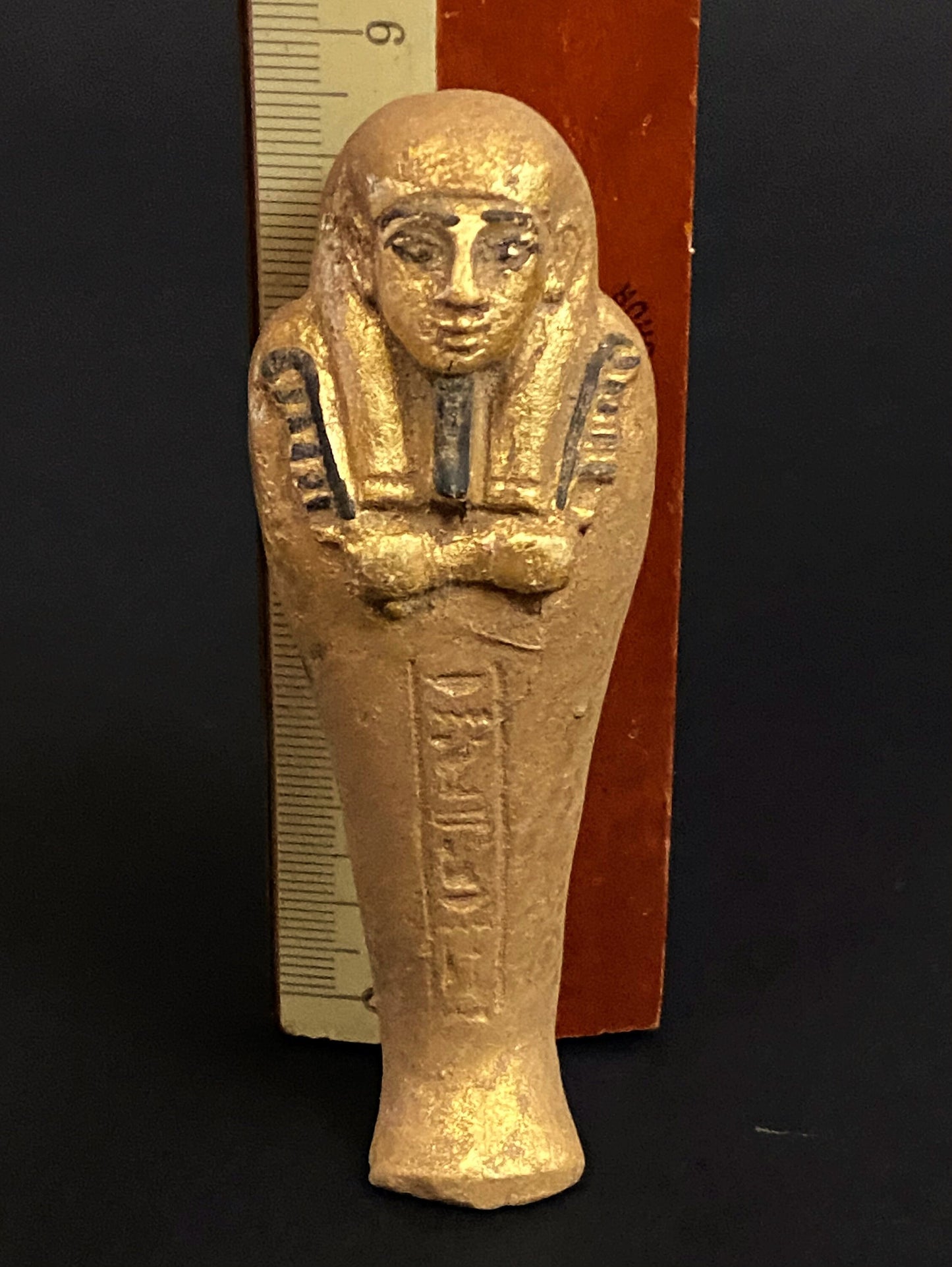 Unique Ancient Egyptian Gilded Ushabti Wearing a tripartite Wig Statue