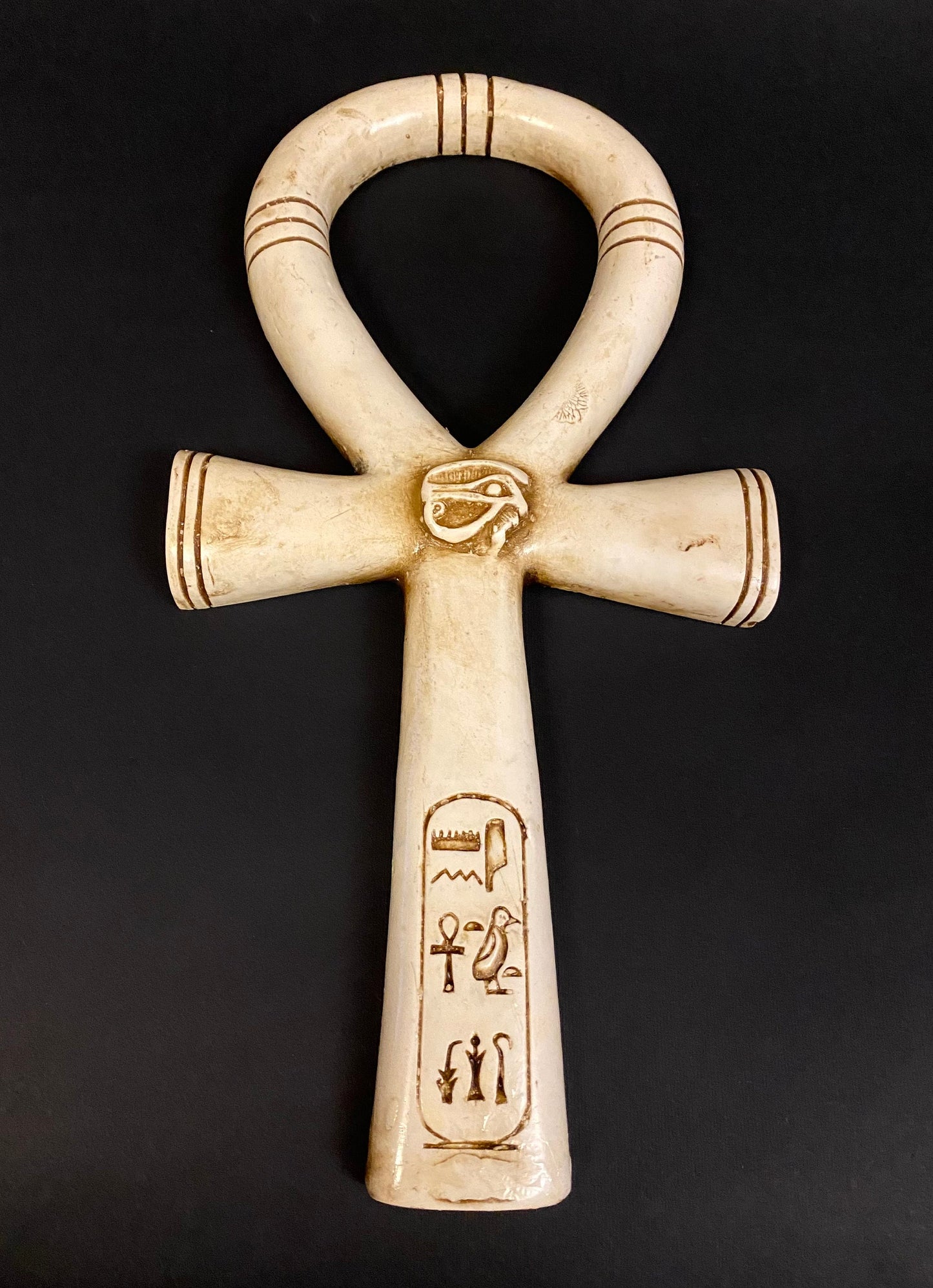 Fabulous Large Ankh Life Key Figure With Eye Of Horus And Cartouche On 12.2 Inch