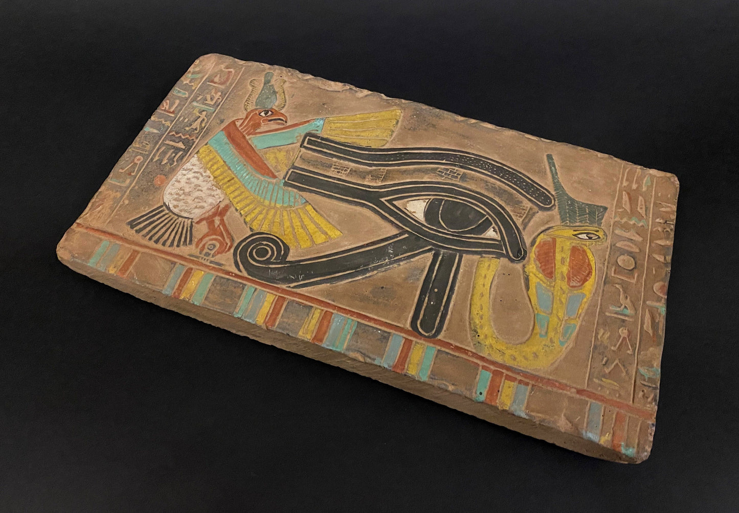 Unique Lrg Egyptian Eye of Horus with Cobra & Horus Wall Relief Egyptian Wall Relic Relief Eye Of RA Symbol of protection Handmade In Egypt