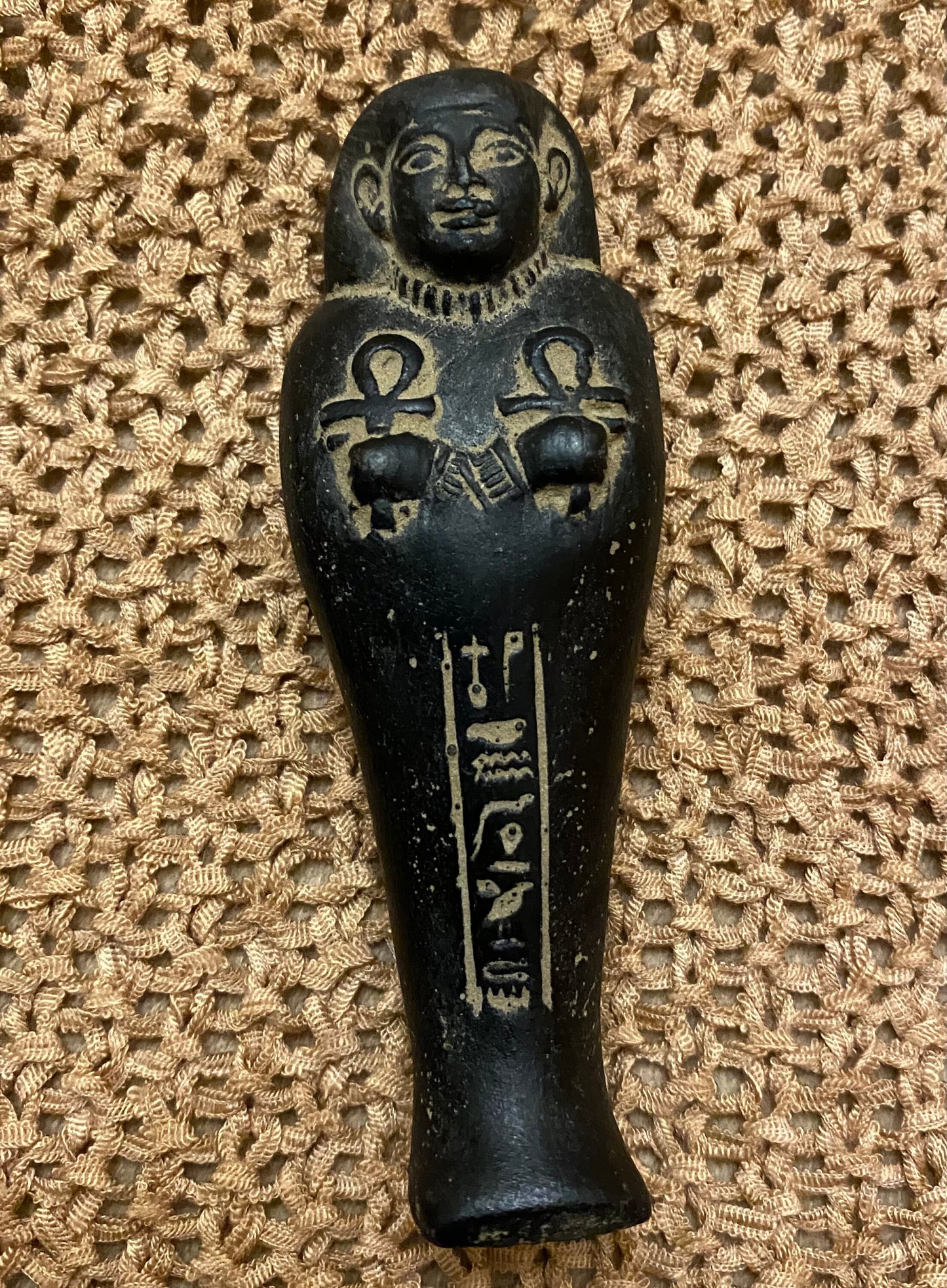 Unique Rare Group Of 3 Aswan Clay Pottery Ancient Egyptian Ushabti Statues Handcrafted In Egypt