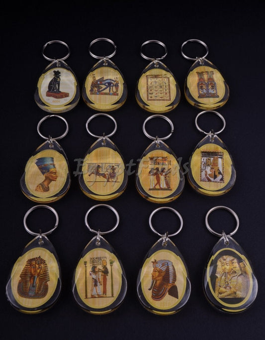 Wholesale Group of 12 Egyptian Commemorative KeyChain Keyring-Ramses Keychain-Eye Of Horus Keychain - Nekhbat Keyring- Eye Of Horus Keyring