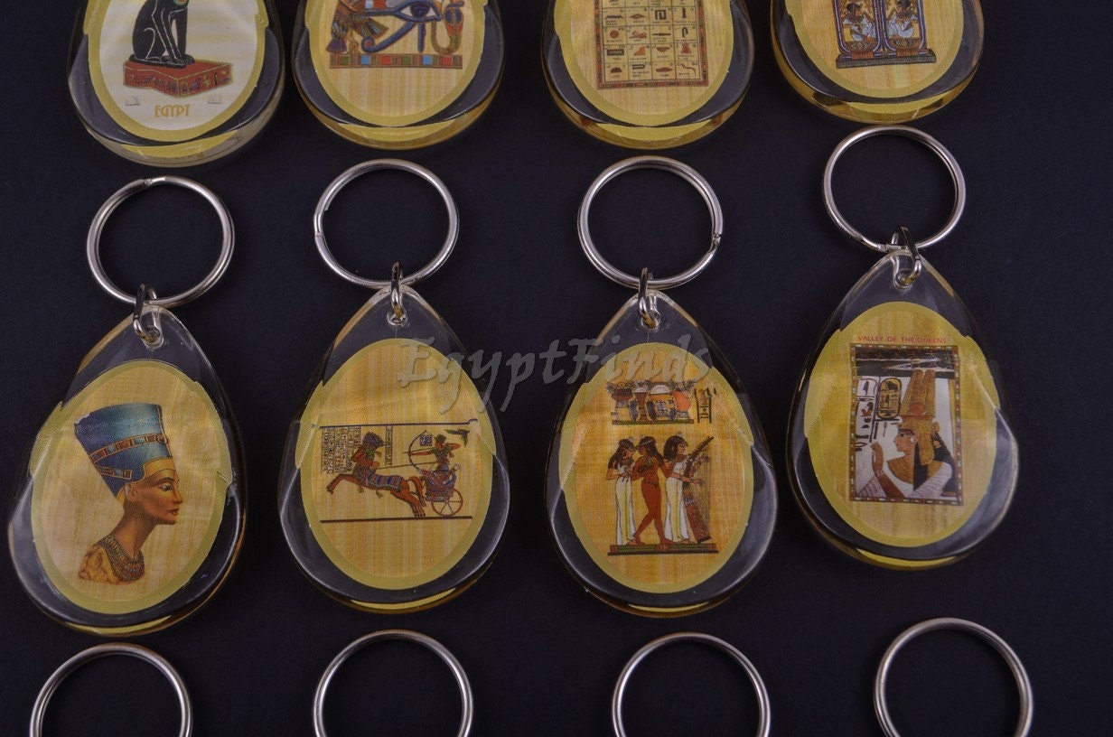 Wholesale Group of 12 Egyptian Commemorative KeyChain Keyring-Ramses Keychain-Eye Of Horus Keychain - Nekhbat Keyring- Eye Of Horus Keyring