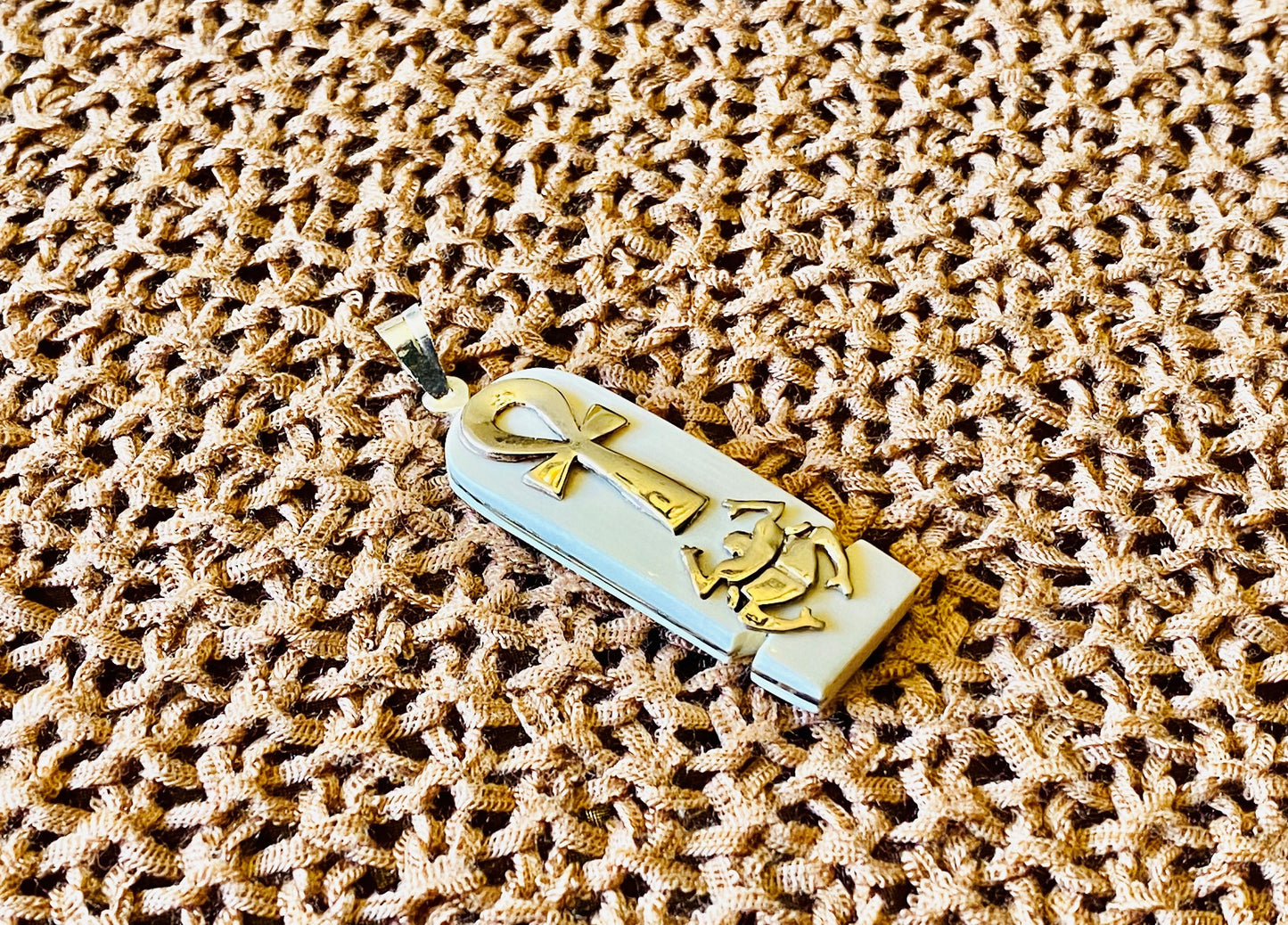 Unique Sterling silver & Camel bone Ankh and Scarab Sterling Silver Charm Cartouche Egyptian Jewelry Key Of Life and Scarab Pendant