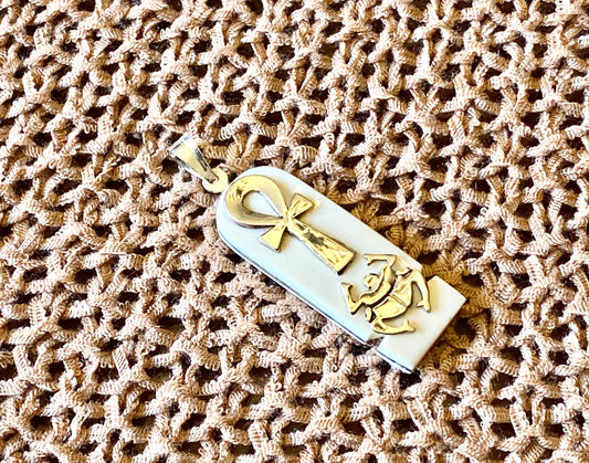 Unique Sterling silver & Camel bone Ankh and Scarab Sterling Silver Charm Cartouche Egyptian Jewelry Key Of Life and Scarab Pendant