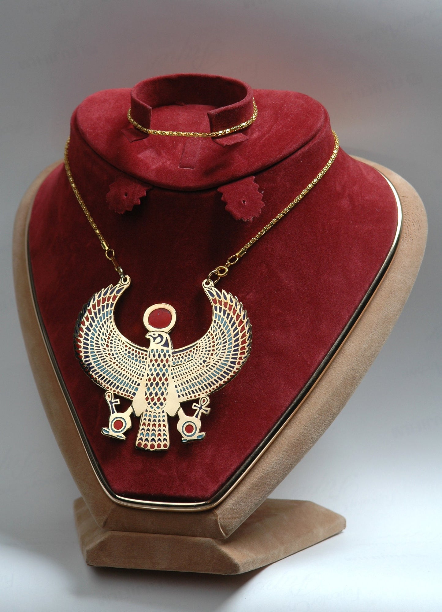 XL Egyptian Brass Enameled Falcon As Horus Necklace Pendant - Horus Charm - Horus Jewelry - Falcon Jewelry