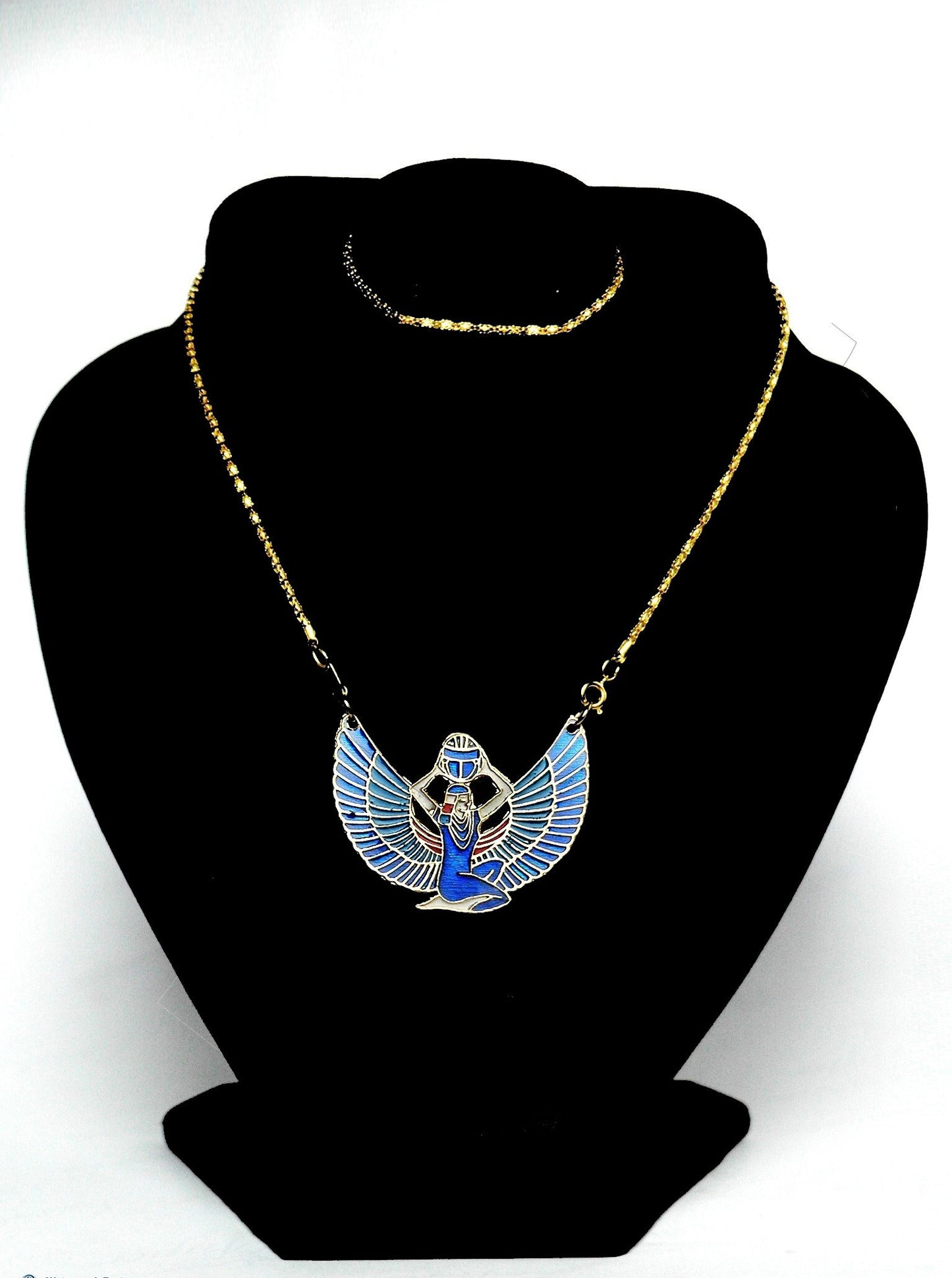 Amazing Egyptian Hand Made Brass Enameled Goddess Isis Colored Necklace Isis Jewelry Isis Pendant- Isis Necklace - Isis Charm - Winged isis
