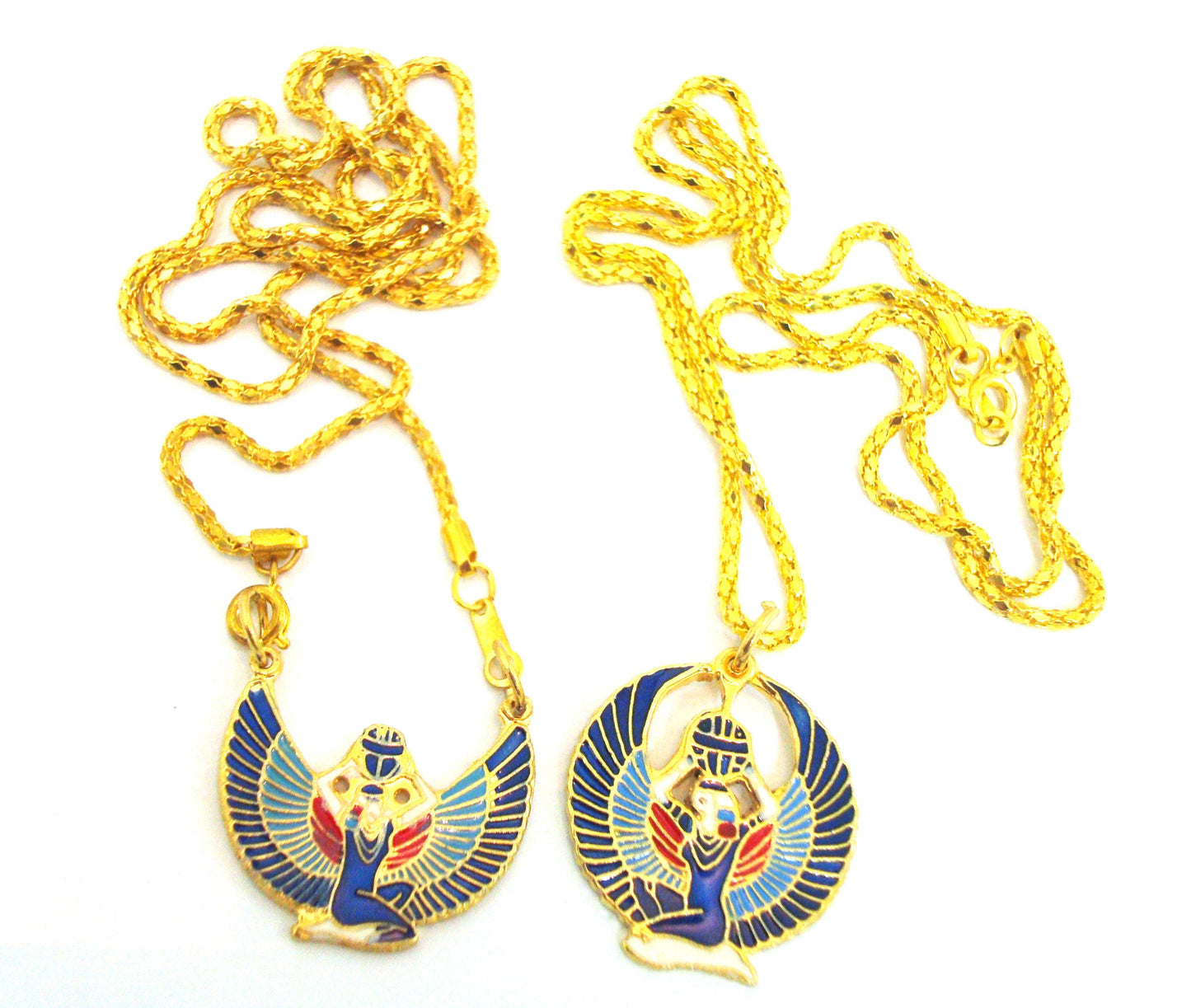 Lot Of Two Egyptian Hand Made Brass Enameled Goddess Isis Necklace Isis Jewelry Isis Pendant- Isis Necklace - Isis Charm - Winged isis