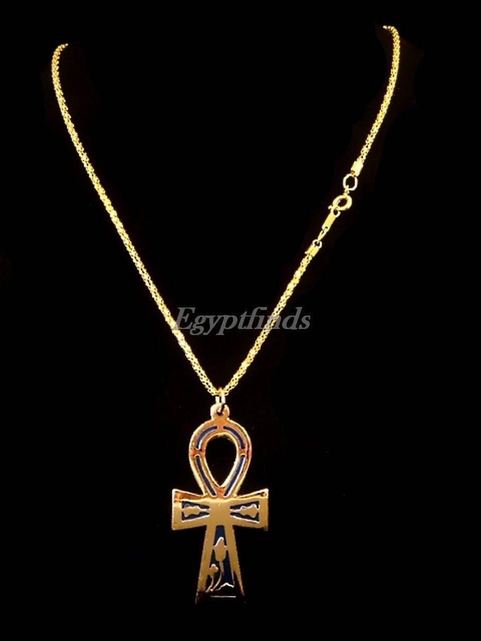 Egyptian Brass Black Enamelled Ankh Key of Life Necklace