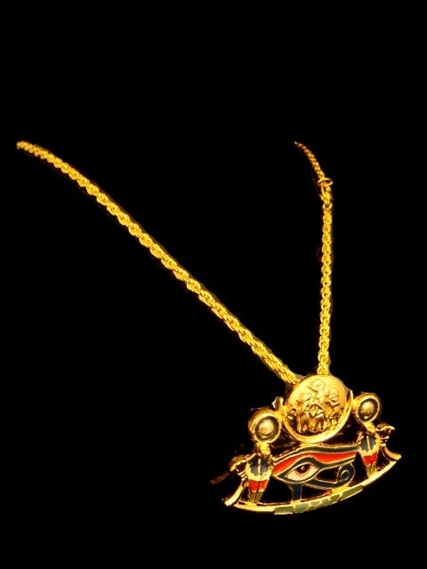 Egyptian 24 K gold Plated Eye Of Horus With Solar Disk Necklace wedjat eye necklace solar Eye of Ra Necklace solar Eye of Ra Pendant