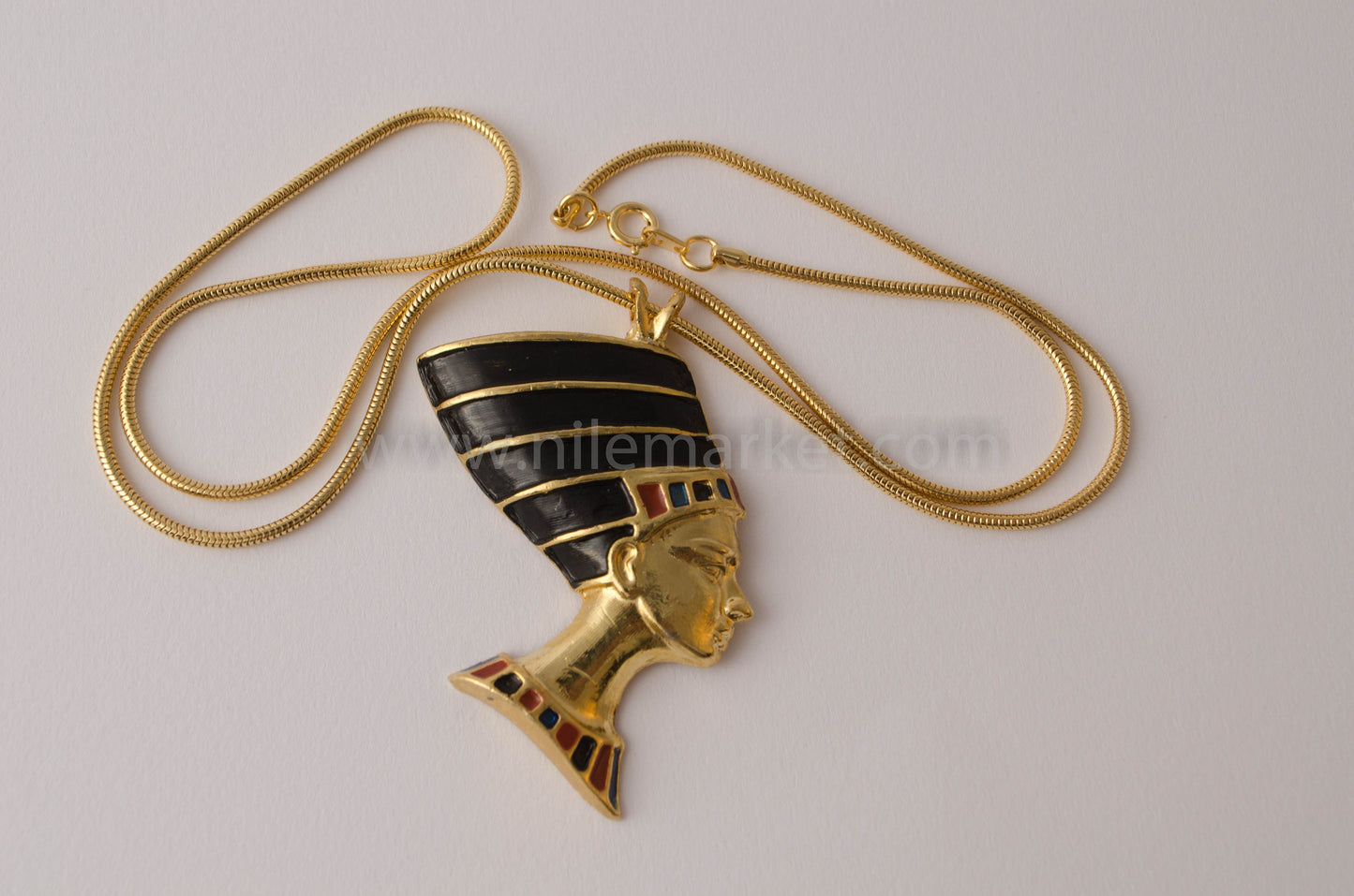 Large Egyptian 24K Gold Plated Enameled Queen Nefertiti Bust Necklace Nefertiti Jewelry Nefertiti Charm Nefertiti Bust Nefertiti Necklace