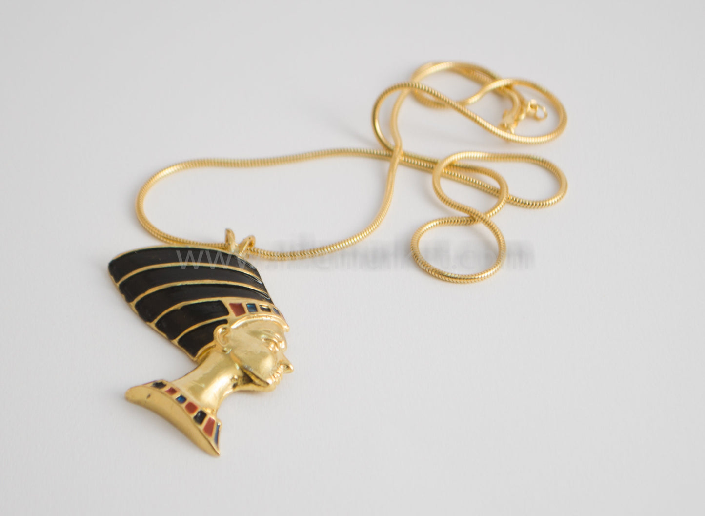 Large Egyptian 24K Gold Plated Enameled Queen Nefertiti Bust Necklace Nefertiti Jewelry Nefertiti Charm Nefertiti Bust Nefertiti Necklace